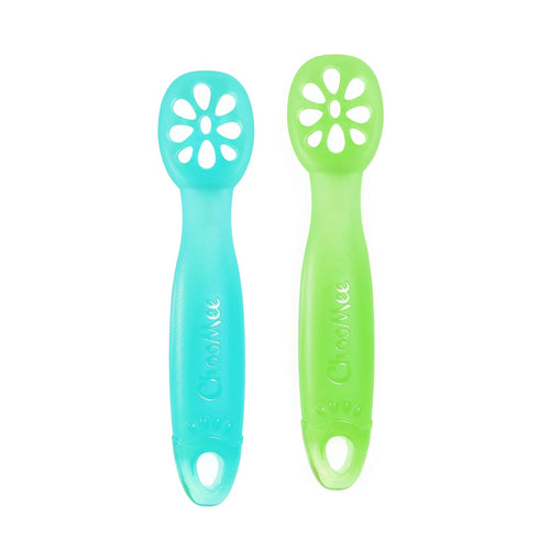 ChooMee Baby Suction Bowls & FlexiDip Learning Utensil Set, 4 CT Small, Aqua Green