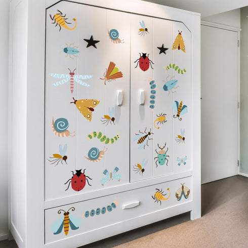 Insect Cartoon Wall Sticker, Nursery Decor, Caterpillars, Dragonflies, Snails, Ladybugs Wall Decor Mural for Nursery