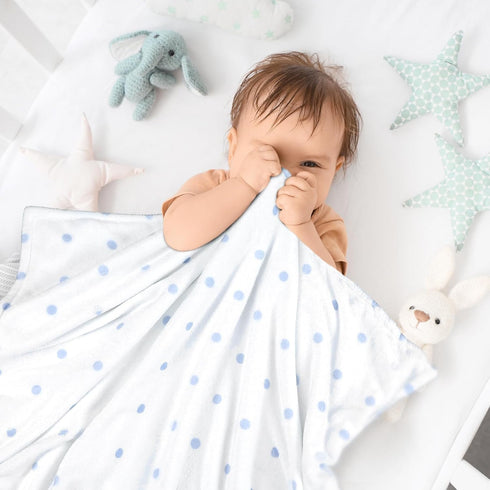 Hahafelt 30''x40'', Cozy Polka Dot Stripes Baby Blanket Fleece Baby Blankets for Boys, Blue Ultra Soft Fluffy Infant