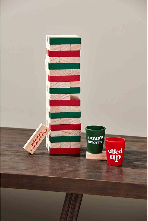 Mud Pie Wood Block Christmas Drinking Game in Red