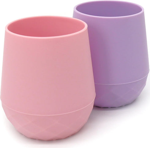 2 Pack Silicone Baby Cups 6-12 Months - Tiny Cup for 4 months+, Open Cup for Baby Girl Gift, 2oz