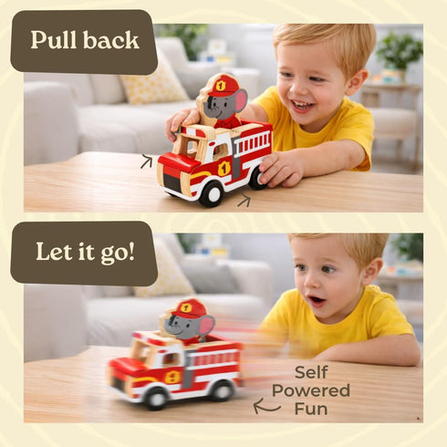 1 2 1-3 6-12 Little Acorn, Wooden Pull Back Cars with Mix & Match Characters | Montessori Toys for & Year Old | Car
