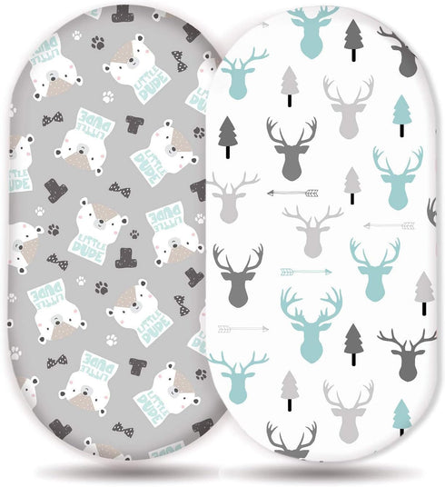 Set 2 Pack, Stretchy Ultra Soft Fitted Bassinet Sheet Breathable and Universal Fitted for Rectangle, Oval, Hourglass