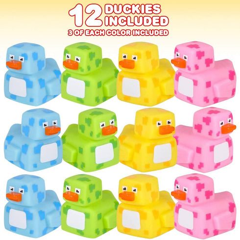 ArtCreativity 2.25 Inch Pixelated Rubber Duckies for Bath, Pack of 12 – Colorful Rubber Ducks in Bulk, Fun Bath Tub &