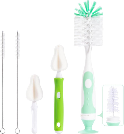 Gindasilva Baby Bottle Brush with One Base Hidden Nylon Nipple Cleaner, Stand Suction