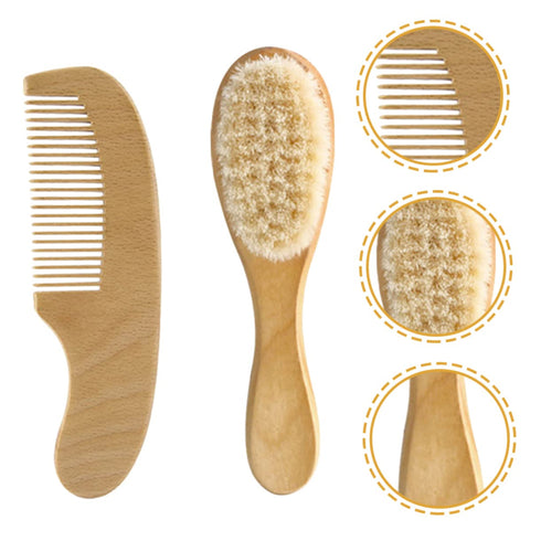 Set 3 Gentle Wooden Hair Brush for Newborns - Piece Natural Wool Comb