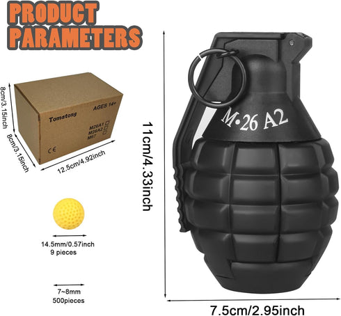 Toy-Hand Grenade for CS Battle Game, 9 Foam Ammo Tactical CS-Grenade Toys for Outdoor Team Sport, Age 14 and Up