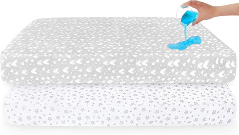 2 Pack, 100% Waterproof Crib Sheets Cotton Crib Mattress Protector, Fitted Crib Sheet, Ultra Soft & Breathable Toddler