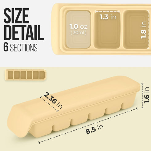 100% 2-Pack 1 oz/6 Silicone Ice Cube Freezer Tray with Lid, Food-Grade Platinum Silicone,Leak Resistance & Dishwasher