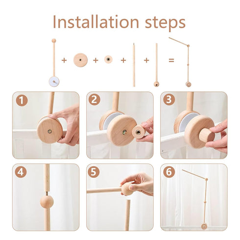 Set Baby Crib Mobile Arm Wooden Holder with Rotating Music Box Nursery Decor Attachment Safe Anti Slip for Baby Girls