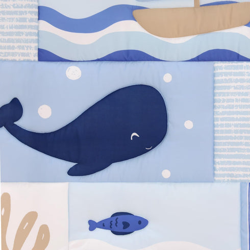 3 Set The Peanutshell Piece Nautical Patch Baby Crib Bedding Boy, Baby Blanket Quilt, Fitted Crib Sheets for Boys, Navy