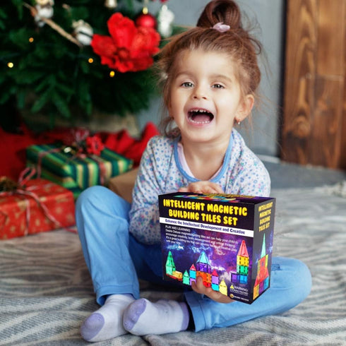 Desire Deluxe Magnetic Tiles Building Blocks Toy - STEM Educational Magnet Set for Kids, 57PC