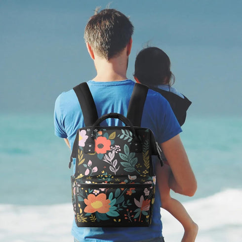 Hsnar Backpack Floral Patterned Print Waterproof Diaper Bag Large Capacity Baby Bag with Stroller Straps, Multi-Pocket