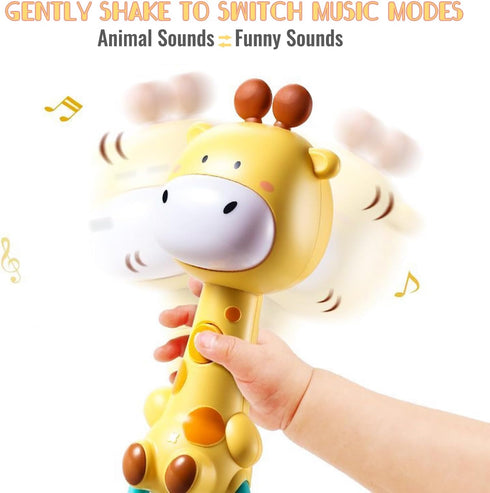 Baby Music Rattles Toy for 6-12 Months, Teething Toys with Music and Light, Toddler Learning Gifts (Giraffe)