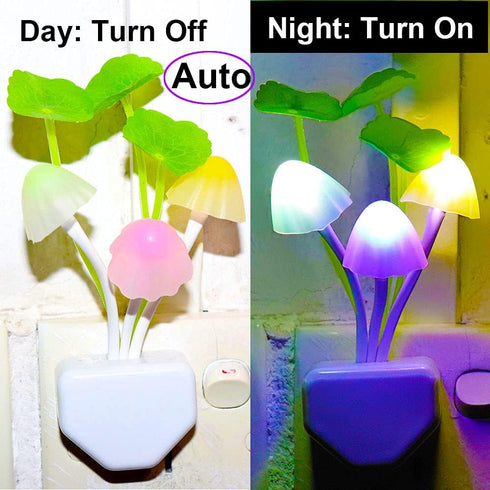 2 Pack AUSAYE Sensor Led Night Light Plug-in Wall Lamp Color Changing Mushroom Night Light for Kids Adults NightLight