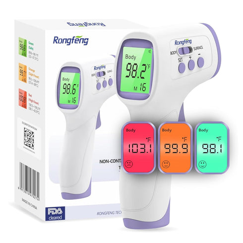 No-Touch Forehead Thermometer for Adults and Kids, Digital with Fever Alarm, 3 Backlit, 32 Memories