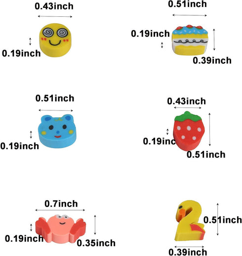 300PCS Mini Cute Pencil Erasers for Kids - Fun Fruits, Animals, Numbers, Cakes, Smiling Faces Assorted Novelty Erasers