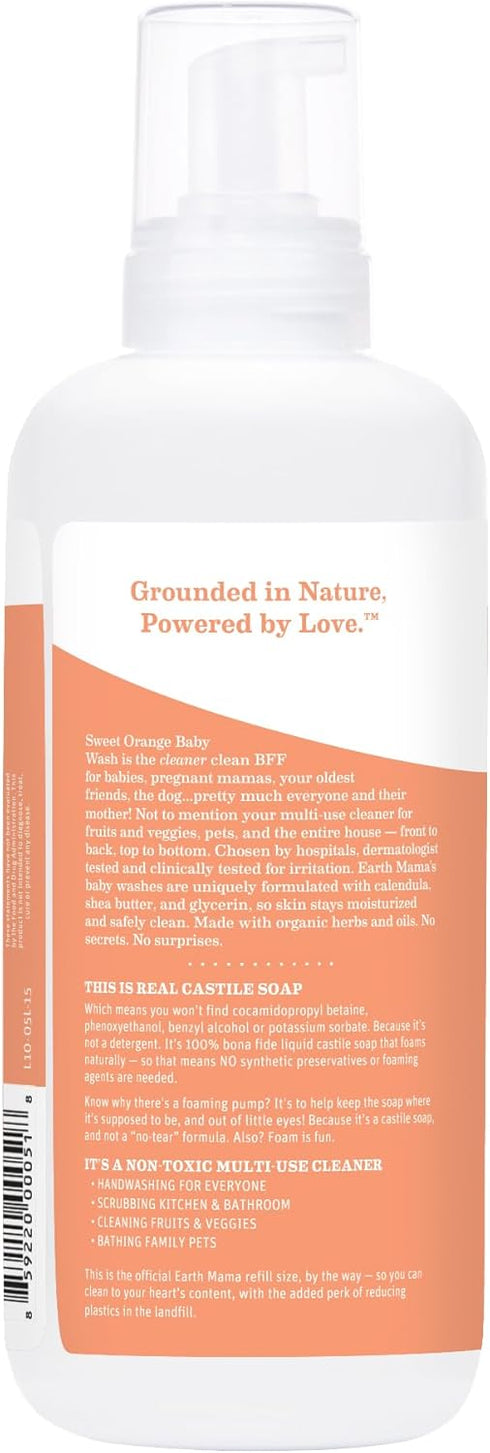 Earth Mama Sweet Orange Baby Wash Liquid Hand Soap Refill, Organic Body Wash, 34 fl oz