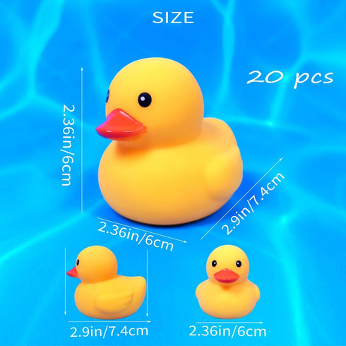 Waterproof No Squeak 20 Pcs 3 Inch Rubber Funny Yellow Ducky Duck Bath Pool Toy for Kid Shower Birthday Party