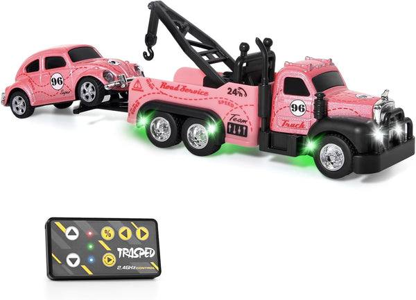 Mini Rc Truck,Tow Trucks Toy with Mini Metal Car Set 2PCS,City Service