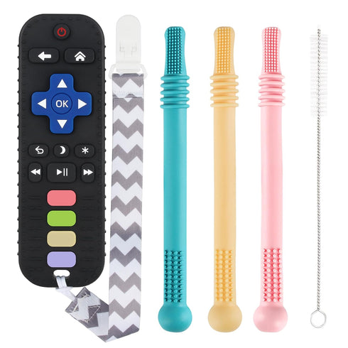 Teething Toys for Babies 0-18 Months - BPA Free Teething Sticks and Remote Teether for Infants