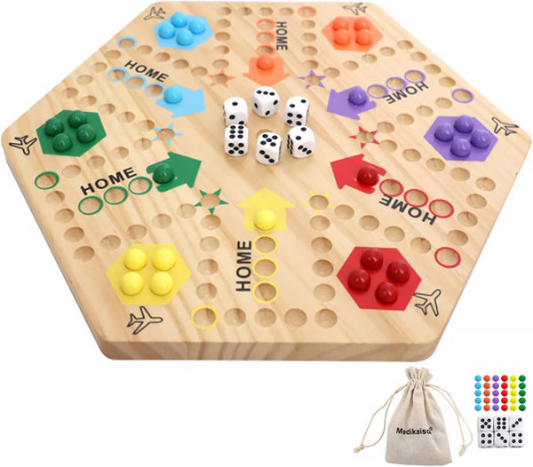 Original Marble Game Wahoo Board Game Double Sided Painted Wooden Fast Track for 6 and 4 Players