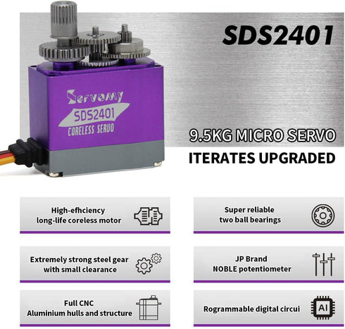 SDS2401 10Kg 0.07s 8.4V 90 450 1/18 1/24 Micro Servo Motor - Torque Response Coreless Digital RC Servo, Full Metal Case