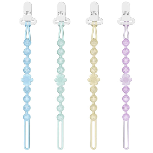 Silicone Pacifier Clip Holder with One-Piece Beads, 4 Packs Soft Flexible and