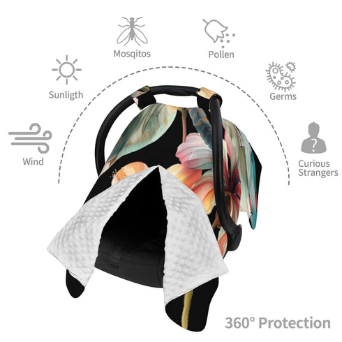 Zhbvncp Dragonfly and Flowers Baby Car Seat Cover & Breastfeeding Nursing Cover - Breathable Stretch Fabric Multi-Use