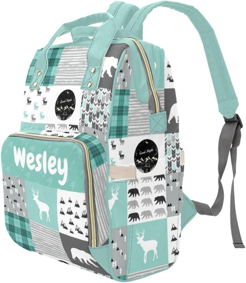 Noverbibi Backpack Mommy Daypack Personalized Woodland Deer Bear Diaper Bag with Name Custom Baby Bag, Nursing Tote