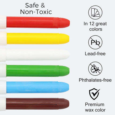 Lebze 12 Colors Toddler Crayons, Non-Toxic Silky Jumbo Washable Baby Coloring Tool, Safe Art School Supplies for Kids