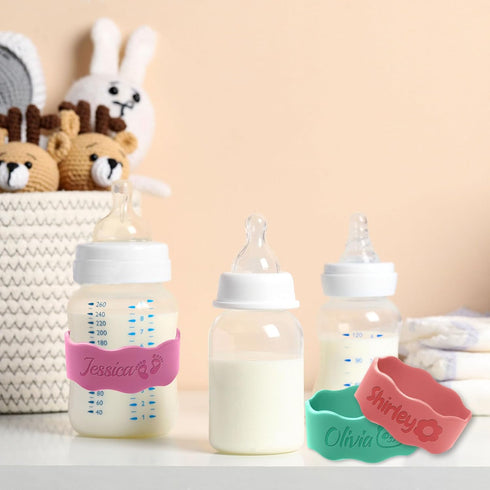 Yananka 10Pcs) Custom Baby Bottle Labels Reusable Silicone Name Bands Personalized (up to Waterproof Anti-Slip