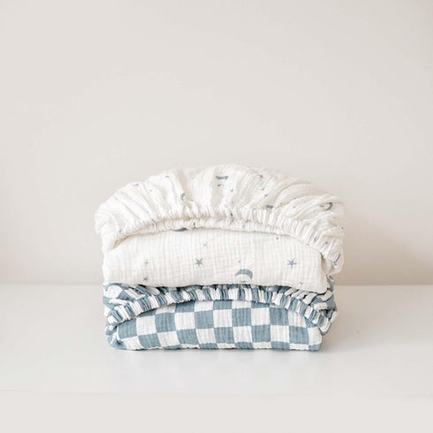 2 Pack, 52"x28" Konssy Muslin Crib Sheets for Boys, Soft Cotton Neutral Baby Sheets for Standard Crib Mattress