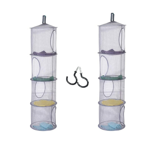 DODXIAOBEUL 2 Pcs 4 Tier Foldable Hanging Mesh Storage Basket with 2 Hooks,43.5
