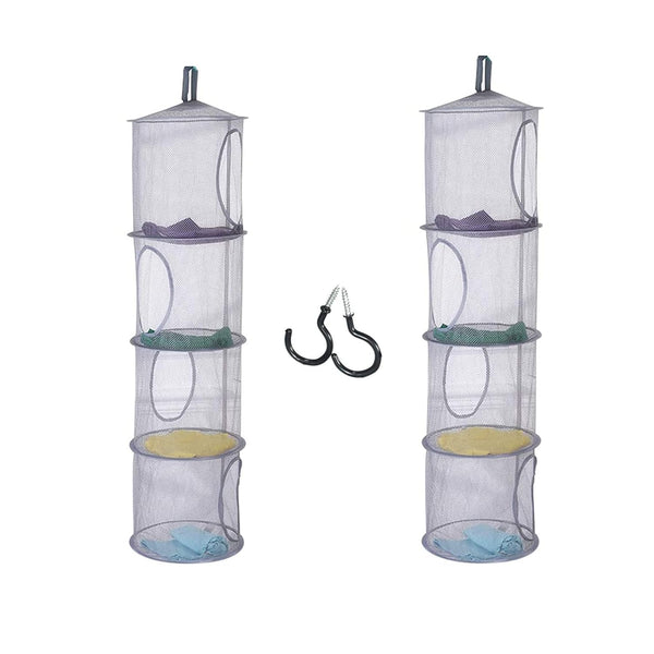 DODXIAOBEUL 2 Pcs 4 Tier Foldable Hanging Mesh Storage Basket with 2 Hooks,43.5