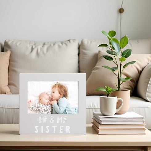 Pearhead Me & My Sister Sentiment Photo Frame - Big Sister or Brother Gift, Gray