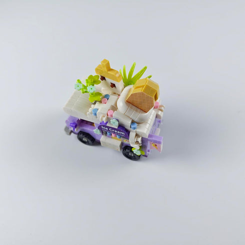 Jollcnoia Set Ice Cream Truck Mini Gourmet Travel RV Car Micro Building Toy Little Cute Truck Mobile Van Stand Fun