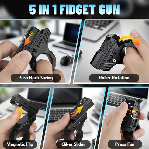 Amarlozn 3D 5 1 Fidget Slider for Kids Adults, Fidget Ring Cliker, Plastic in EDC Fidget Spinner Desk for Stress