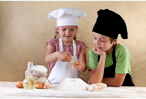 16 2 Wear(Black,8sets) Toal Pieces Kids Children Black Aprons Chef Hat, Kids Chef Kitchen Adjustable Bib Aprons