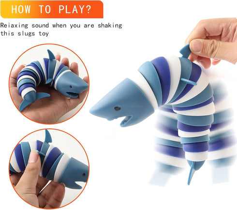 MEIEST Toy,3D Fidget Slug Articulated Stretch Shark Stress Reliever Hand Toy, Sensory Stress Relief Toys for Adults