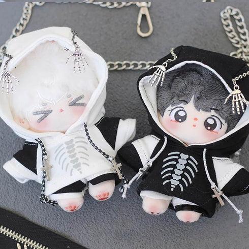niannyyhouse 10cm Plush Doll Clothes, Black and White Color Blocked Hoodie Pants Doll Accessories
