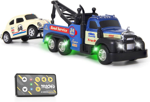 Set 2PCS,City 3-5 4-7 8-12 1:64 haomsj Mini Rc Tow Truck Toy with Mini Metal Car Service Vehicle Remote Control Tow