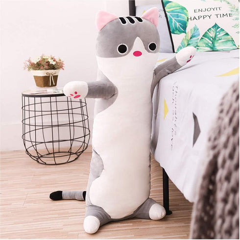 Long Cat Plush Pillow - Cute Kitten Stuffed Animals Body Pillow Toy Gifts for Kids (Gray, 19.68 inch)