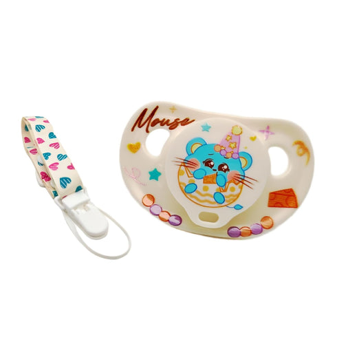 Large Size Adult Pacifier - Big Shield Design with Top Hat Rat Cheese Mice Print Extra-Soft Silicone Large Nipple