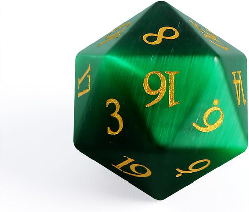 Cat's Eye Gemstone Dice Set - 7 Pcs Green Dice Set with Box for Dungeon and Dragon Dice Games.