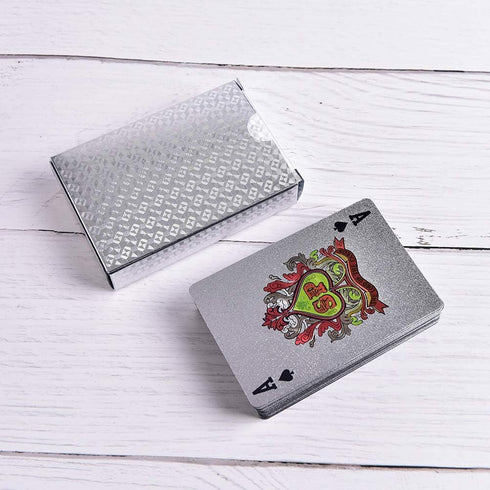EAY Playing Cards Waterproof Plastic Poker Cards Luxury Sliver Foil Diamond Color Standard Size 52+2 Poker (Sliver)