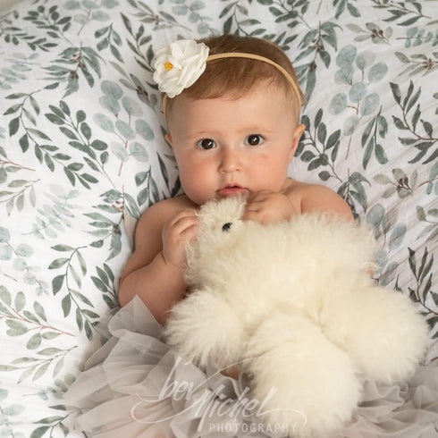 Miaoberry Organic Muslin Swaddle Blankets - Matching Hat and Wooden Hello World Newborn Sign, Eucalyptus Photography