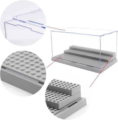 Minifigure Display Case for Action Figures, Dustproof Acrylic Storage Box with 3 Movable Steps for Collection