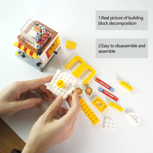 Building Blocks City Street View Toy: 3D DIY Bricks Set, Unique Home Decor, 244PCS Burger Shop