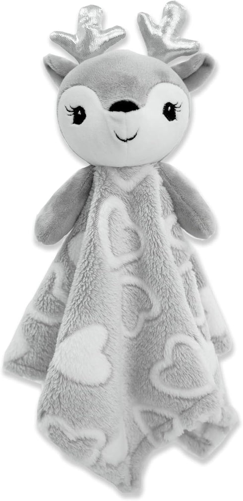 June Garden Cozy Dream Fleece Baby Security Blanket, Infants Nursery Bed Blanket - 15 x 15 inches Lovey - Stuffed Deer